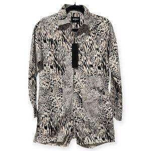The People VS Animal Print Zip Front Long Sleeve Raw Hem Romper